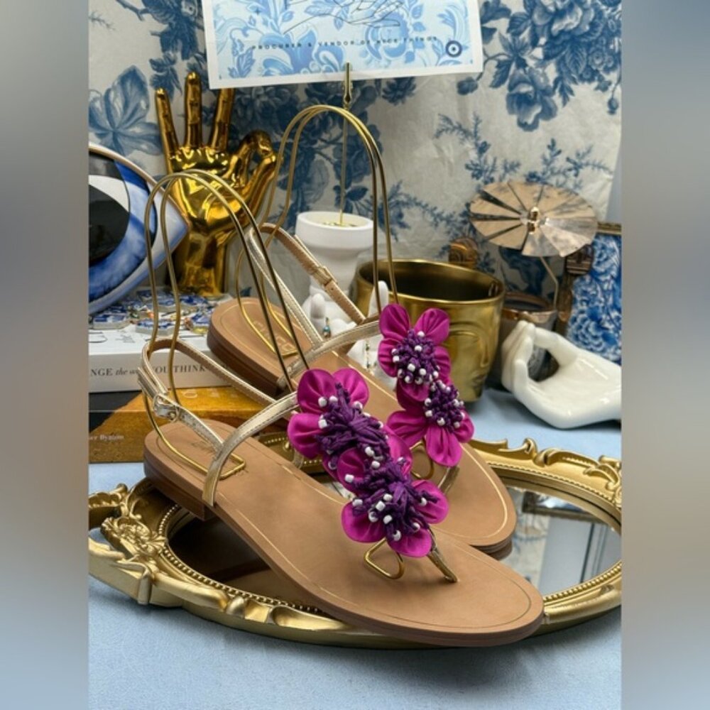 🆕 CHICO'S 🧿 NWOB Sunset Flower Sandal, Pink Hand Beaded Flower Detail - Sz 7US - Picture 9 of 13
